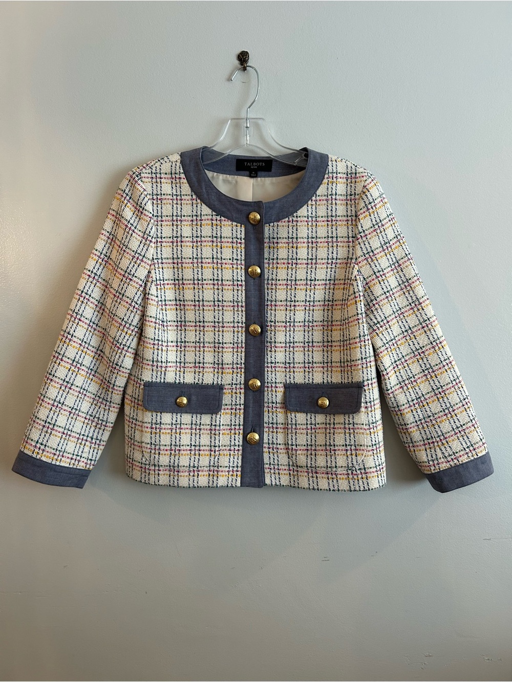 Talbots Denim Trim Lovely Tweed Jacket sophisticated modest classy professional